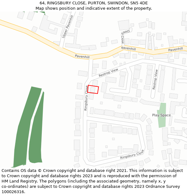 64, RINGSBURY CLOSE, PURTON, SWINDON, SN5 4DE: Location map and indicative extent of plot