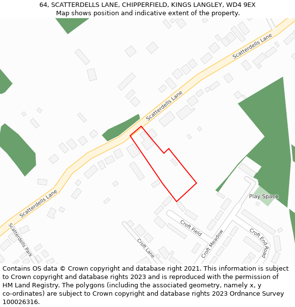 64, SCATTERDELLS LANE, CHIPPERFIELD, KINGS LANGLEY, WD4 9EX: Location map and indicative extent of plot