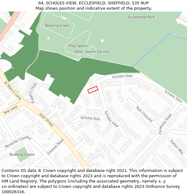 64, SCHOLES VIEW, ECCLESFIELD, SHEFFIELD, S35 9UP: Location map and indicative extent of plot