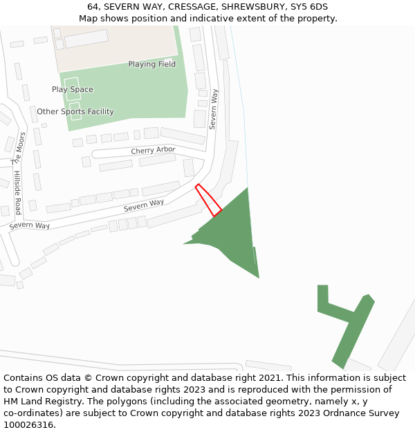 64, SEVERN WAY, CRESSAGE, SHREWSBURY, SY5 6DS: Location map and indicative extent of plot