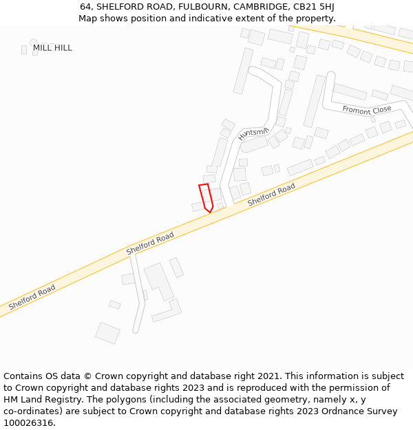 64, SHELFORD ROAD, FULBOURN, CAMBRIDGE, CB21 5HJ: Location map and indicative extent of plot