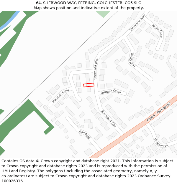 64, SHERWOOD WAY, FEERING, COLCHESTER, CO5 9LG: Location map and indicative extent of plot