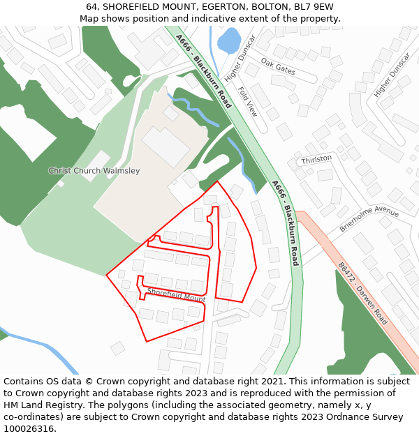 64, SHOREFIELD MOUNT, EGERTON, BOLTON, BL7 9EW: Location map and indicative extent of plot