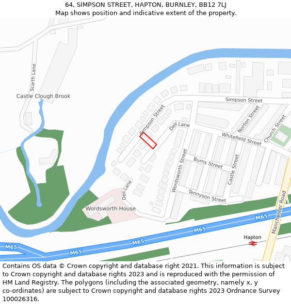 64, SIMPSON STREET, HAPTON, BURNLEY, BB12 7LJ: Location map and indicative extent of plot