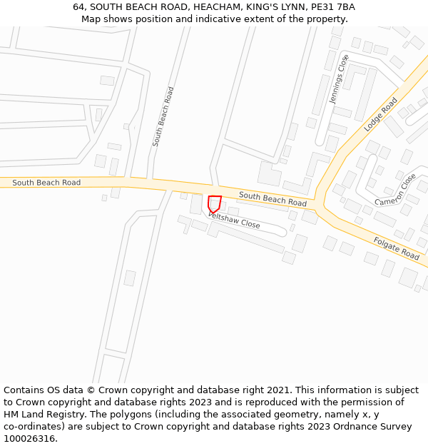 64, SOUTH BEACH ROAD, HEACHAM, KING'S LYNN, PE31 7BA: Location map and indicative extent of plot