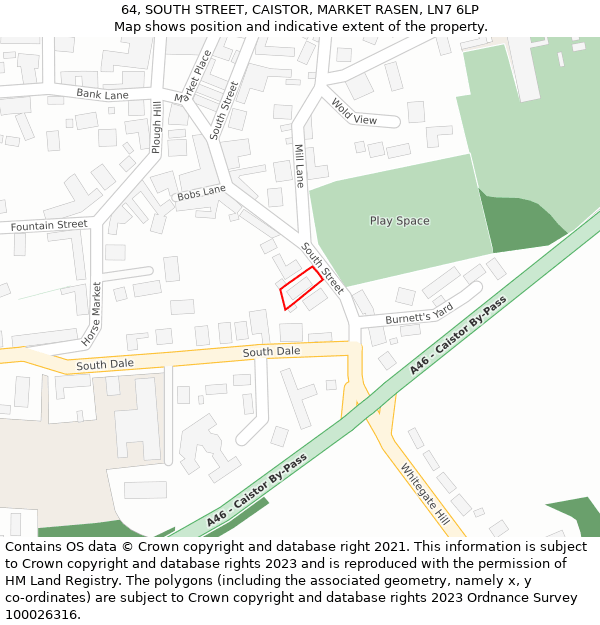 64, SOUTH STREET, CAISTOR, MARKET RASEN, LN7 6LP: Location map and indicative extent of plot