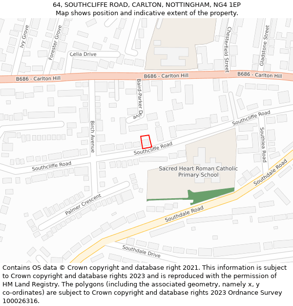 64, SOUTHCLIFFE ROAD, CARLTON, NOTTINGHAM, NG4 1EP: Location map and indicative extent of plot