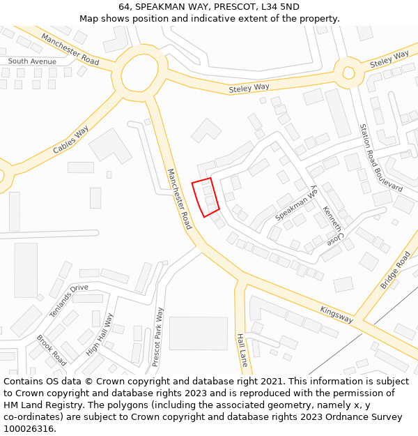 64, SPEAKMAN WAY, PRESCOT, L34 5ND: Location map and indicative extent of plot