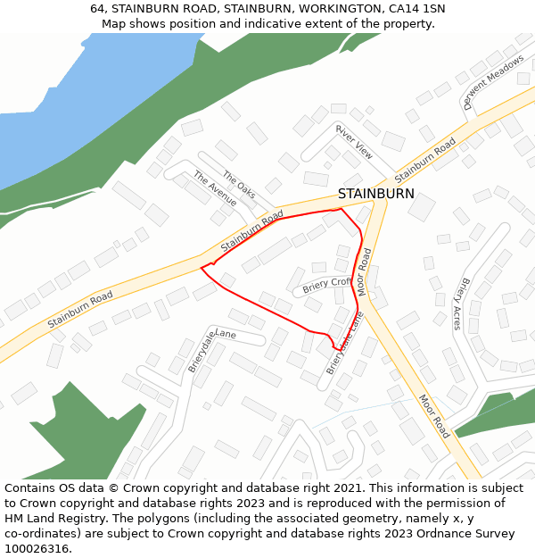 64, STAINBURN ROAD, STAINBURN, WORKINGTON, CA14 1SN: Location map and indicative extent of plot