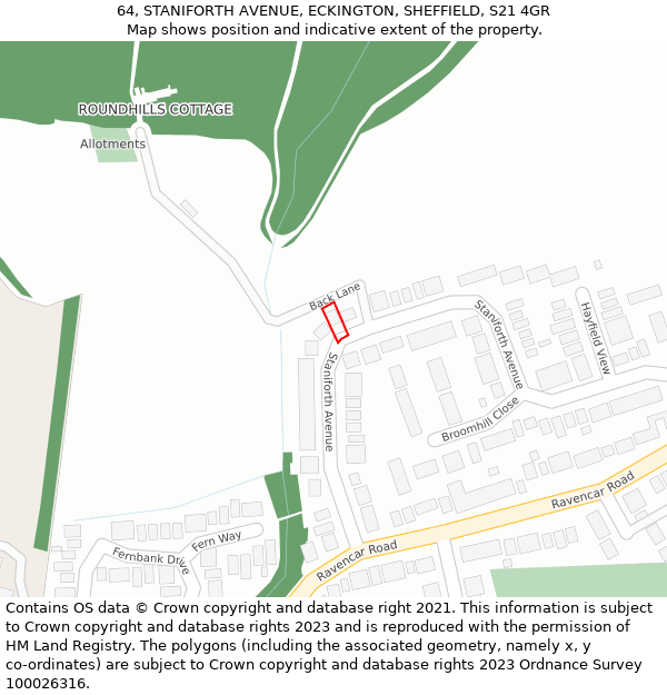 64, STANIFORTH AVENUE, ECKINGTON, SHEFFIELD, S21 4GR: Location map and indicative extent of plot