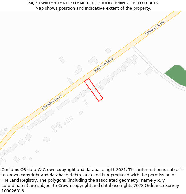 64, STANKLYN LANE, SUMMERFIELD, KIDDERMINSTER, DY10 4HS: Location map and indicative extent of plot