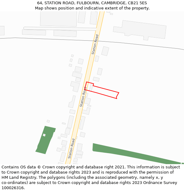 64, STATION ROAD, FULBOURN, CAMBRIDGE, CB21 5ES: Location map and indicative extent of plot