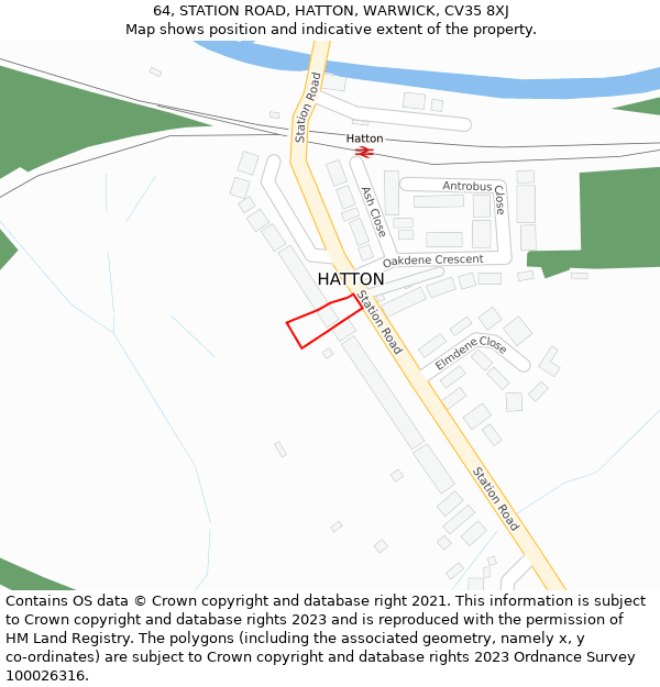 64, STATION ROAD, HATTON, WARWICK, CV35 8XJ: Location map and indicative extent of plot