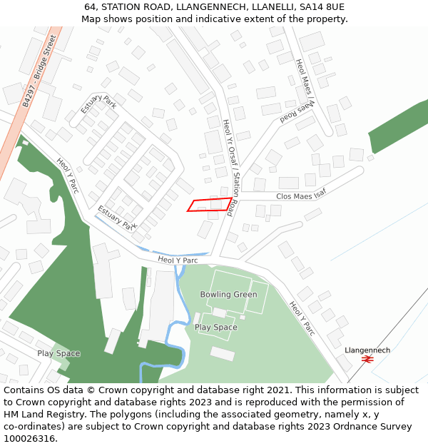64, STATION ROAD, LLANGENNECH, LLANELLI, SA14 8UE: Location map and indicative extent of plot