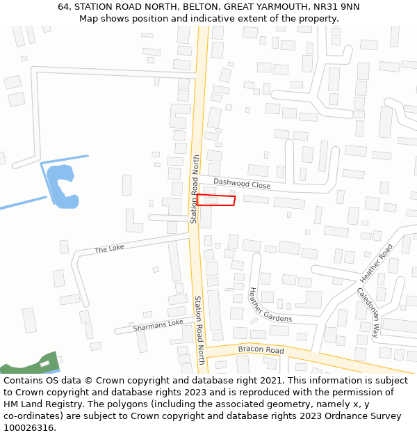 64, STATION ROAD NORTH, BELTON, GREAT YARMOUTH, NR31 9NN: Location map and indicative extent of plot