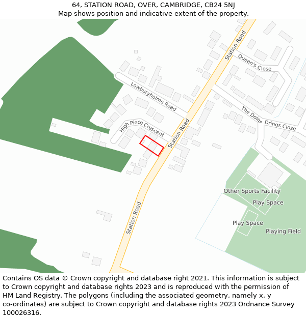 64, STATION ROAD, OVER, CAMBRIDGE, CB24 5NJ: Location map and indicative extent of plot