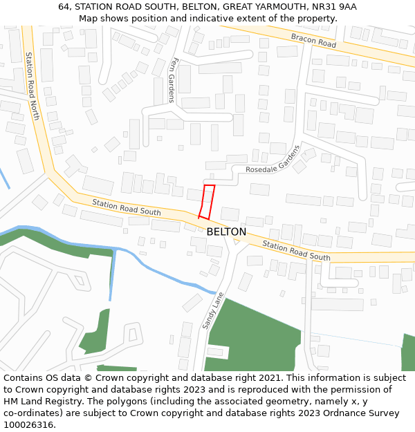 64, STATION ROAD SOUTH, BELTON, GREAT YARMOUTH, NR31 9AA: Location map and indicative extent of plot