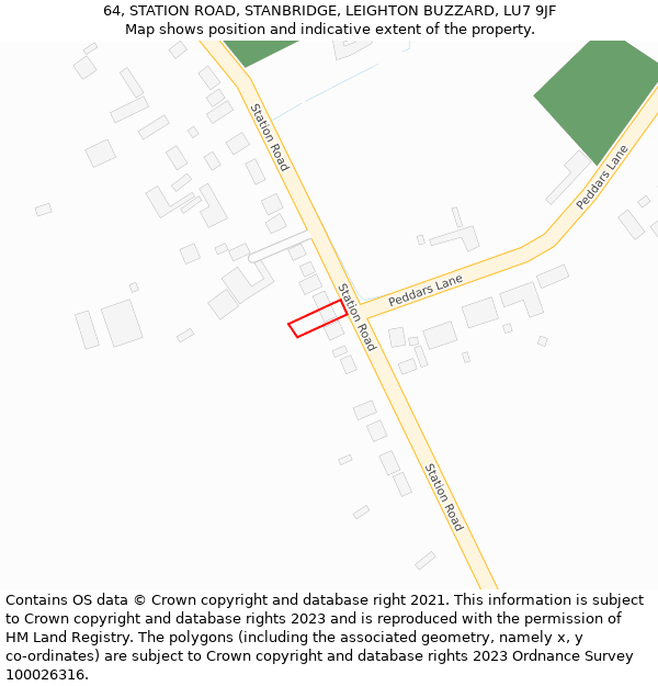 64, STATION ROAD, STANBRIDGE, LEIGHTON BUZZARD, LU7 9JF: Location map and indicative extent of plot