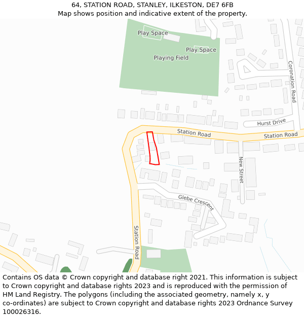 64, STATION ROAD, STANLEY, ILKESTON, DE7 6FB: Location map and indicative extent of plot