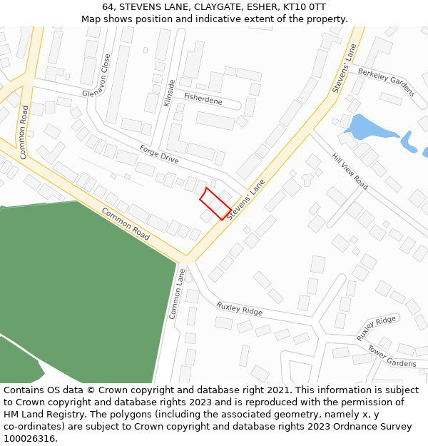 64, STEVENS LANE, CLAYGATE, ESHER, KT10 0TT: Location map and indicative extent of plot