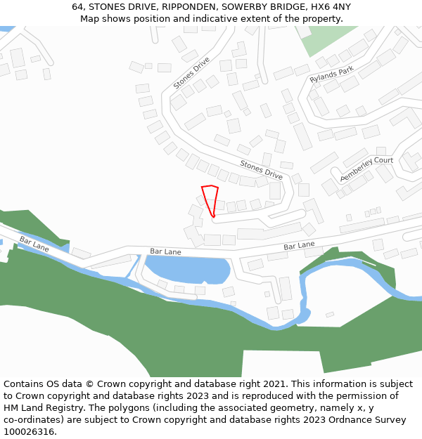 64, STONES DRIVE, RIPPONDEN, SOWERBY BRIDGE, HX6 4NY: Location map and indicative extent of plot