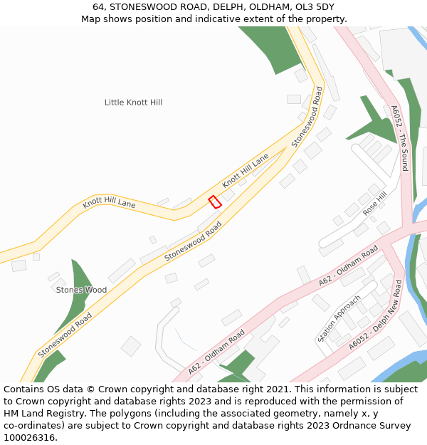 64, STONESWOOD ROAD, DELPH, OLDHAM, OL3 5DY: Location map and indicative extent of plot