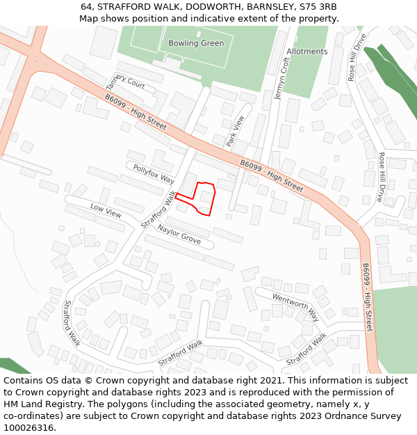 64, STRAFFORD WALK, DODWORTH, BARNSLEY, S75 3RB: Location map and indicative extent of plot