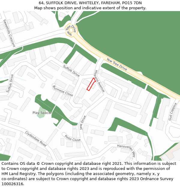 64, SUFFOLK DRIVE, WHITELEY, FAREHAM, PO15 7DN: Location map and indicative extent of plot