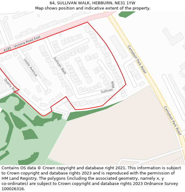 64, SULLIVAN WALK, HEBBURN, NE31 1YW: Location map and indicative extent of plot
