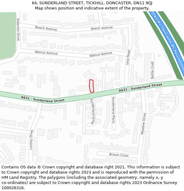 64, SUNDERLAND STREET, TICKHILL, DONCASTER, DN11 9QJ: Location map and indicative extent of plot