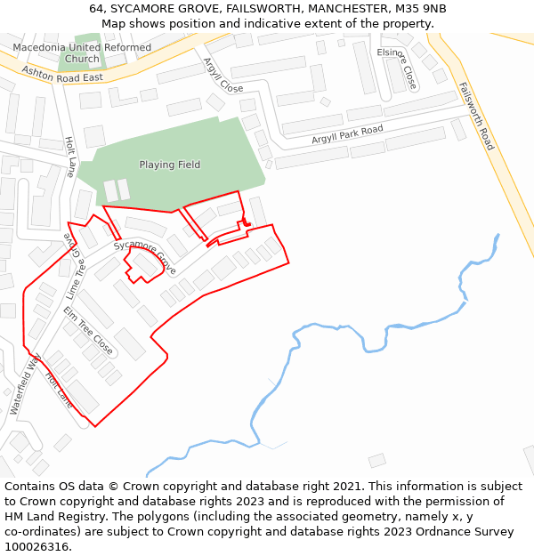 64, SYCAMORE GROVE, FAILSWORTH, MANCHESTER, M35 9NB: Location map and indicative extent of plot
