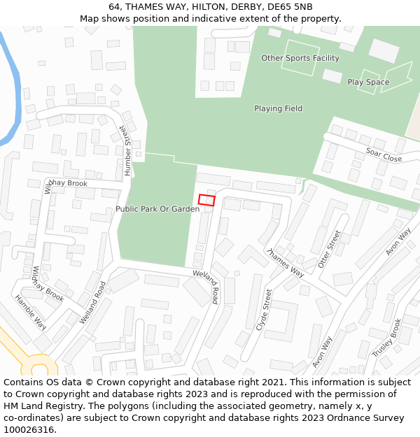 64, THAMES WAY, HILTON, DERBY, DE65 5NB: Location map and indicative extent of plot