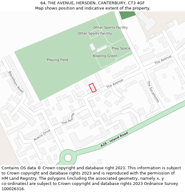 64, THE AVENUE, HERSDEN, CANTERBURY, CT3 4GF: Location map and indicative extent of plot