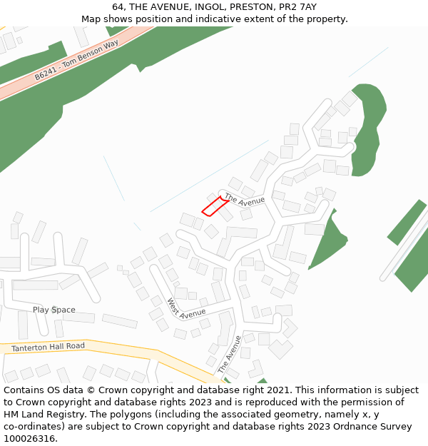 64, THE AVENUE, INGOL, PRESTON, PR2 7AY: Location map and indicative extent of plot