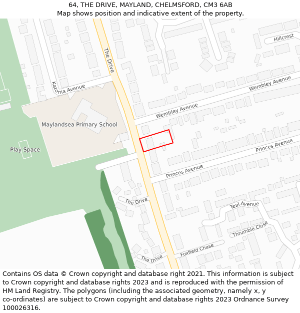 64, THE DRIVE, MAYLAND, CHELMSFORD, CM3 6AB: Location map and indicative extent of plot