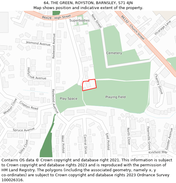 64, THE GREEN, ROYSTON, BARNSLEY, S71 4JN: Location map and indicative extent of plot