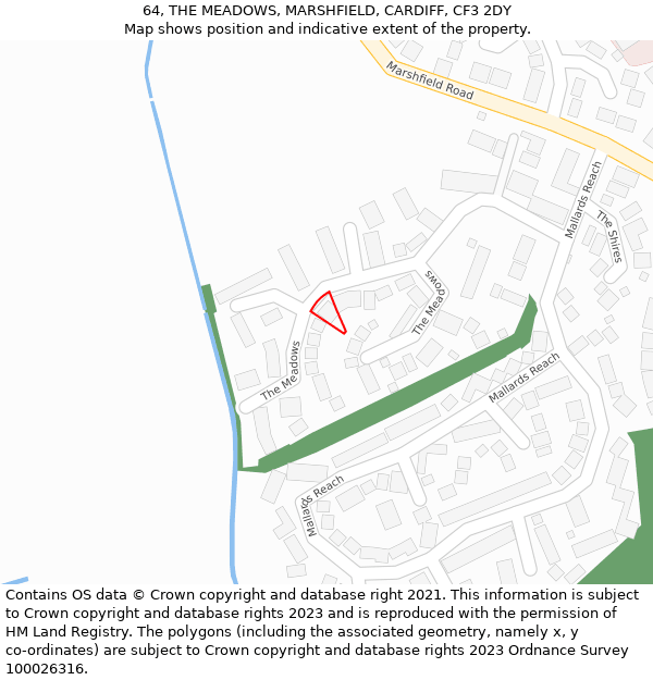 64, THE MEADOWS, MARSHFIELD, CARDIFF, CF3 2DY: Location map and indicative extent of plot