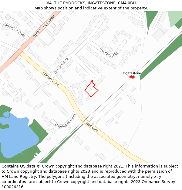 64, THE PADDOCKS, INGATESTONE, CM4 0BH: Location map and indicative extent of plot