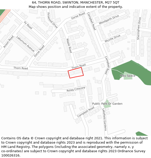 64, THORN ROAD, SWINTON, MANCHESTER, M27 5QT: Location map and indicative extent of plot