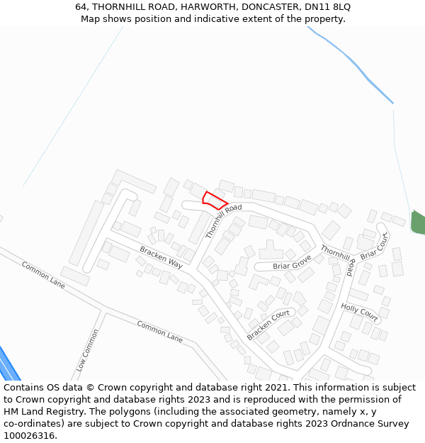 64, THORNHILL ROAD, HARWORTH, DONCASTER, DN11 8LQ: Location map and indicative extent of plot