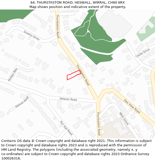 64, THURSTASTON ROAD, HESWALL, WIRRAL, CH60 6RX: Location map and indicative extent of plot