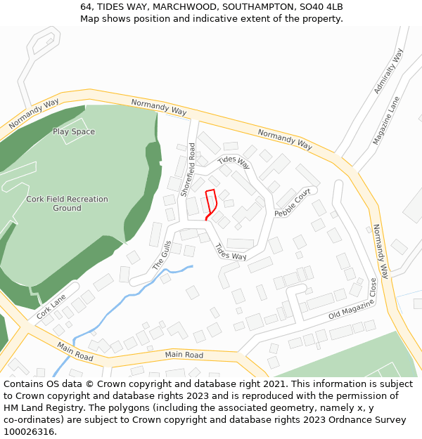 64, TIDES WAY, MARCHWOOD, SOUTHAMPTON, SO40 4LB: Location map and indicative extent of plot