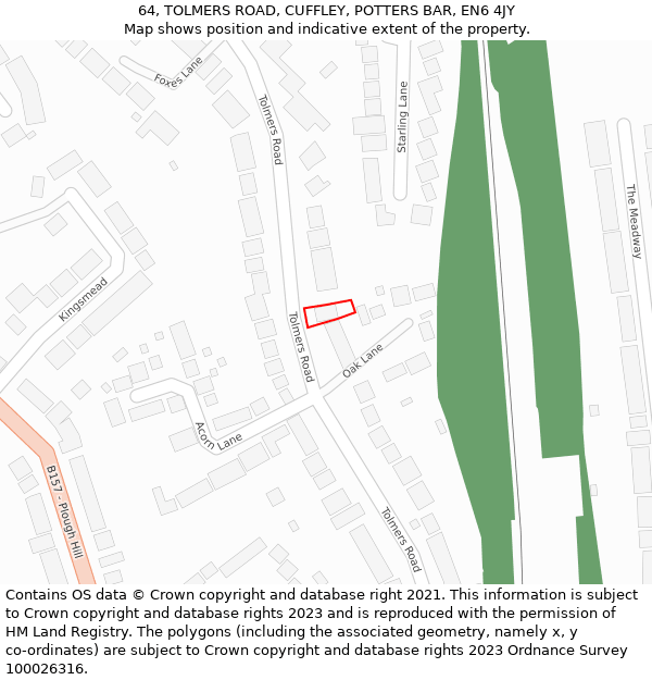 64, TOLMERS ROAD, CUFFLEY, POTTERS BAR, EN6 4JY: Location map and indicative extent of plot