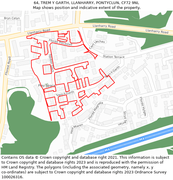 64, TREM Y GARTH, LLANHARRY, PONTYCLUN, CF72 9NL: Location map and indicative extent of plot