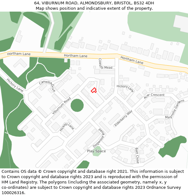 64, VIBURNUM ROAD, ALMONDSBURY, BRISTOL, BS32 4DH: Location map and indicative extent of plot