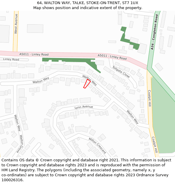 64, WALTON WAY, TALKE, STOKE-ON-TRENT, ST7 1UX: Location map and indicative extent of plot