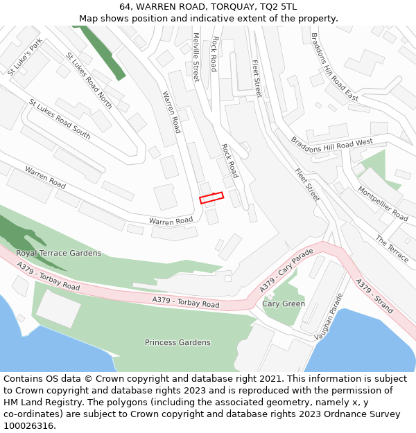 64, WARREN ROAD, TORQUAY, TQ2 5TL: Location map and indicative extent of plot