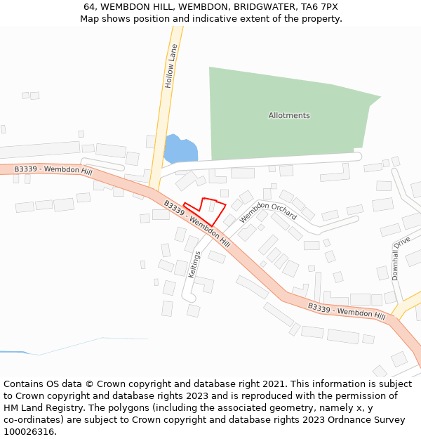 64, WEMBDON HILL, WEMBDON, BRIDGWATER, TA6 7PX: Location map and indicative extent of plot