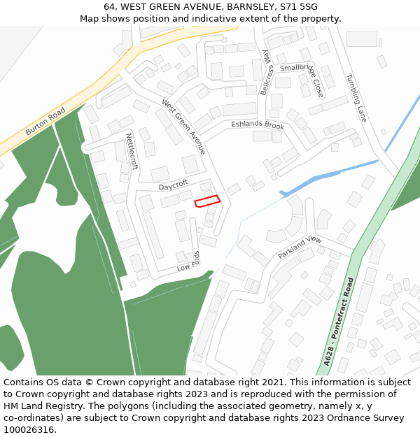 64, WEST GREEN AVENUE, BARNSLEY, S71 5SG: Location map and indicative extent of plot