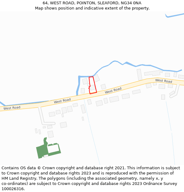64, WEST ROAD, POINTON, SLEAFORD, NG34 0NA: Location map and indicative extent of plot
